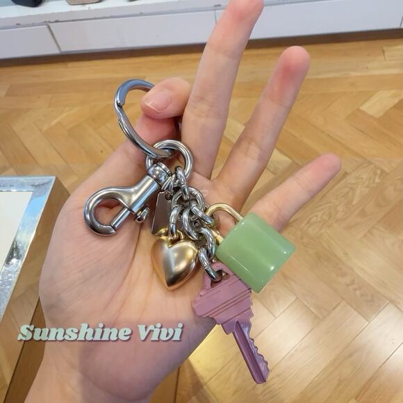 NWT Coach Key Cluster Bag Charm Keychain Silver Pink Gold Multi CP891 - Picture 5 of 5